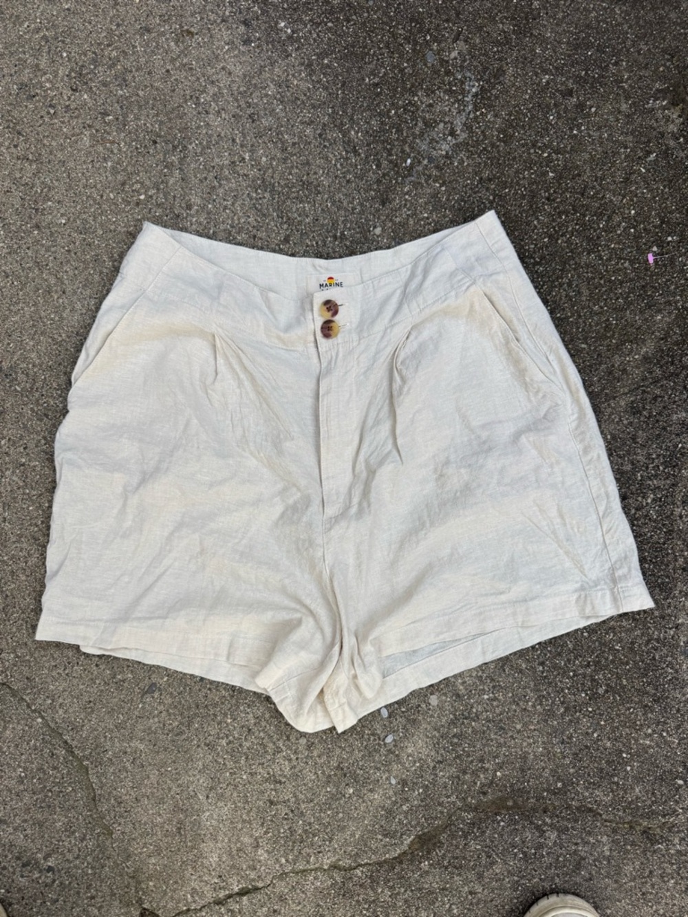 Marine Layer Gracey Pleated Linen Blend Shorts Cream Size 8